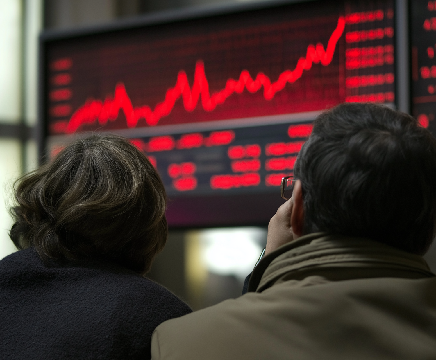 A calm investor observes market data, understanding the underlying reasons behind stock movements.