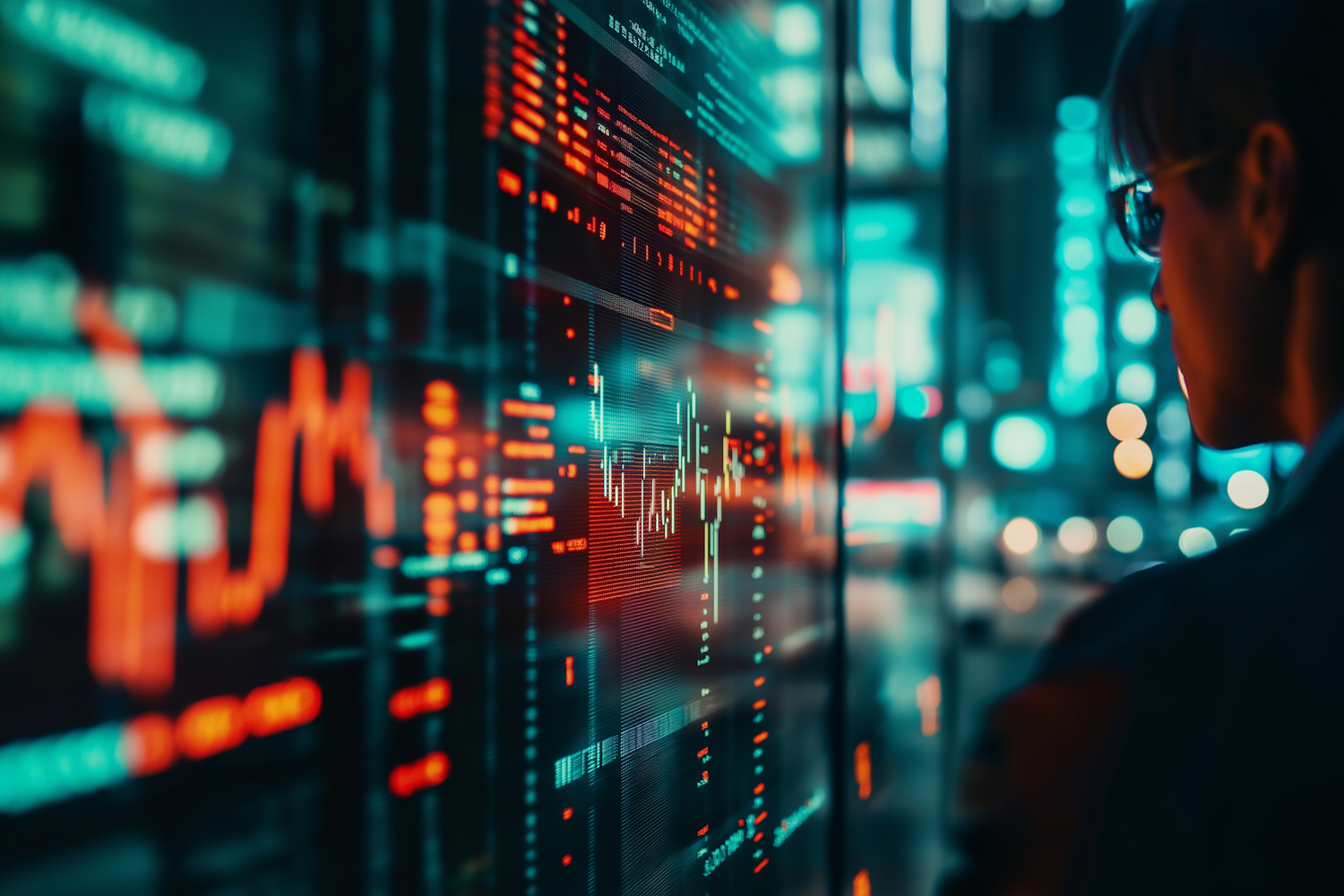 A new investor grappling with complex charts, terms, and flashing numbers, common for beginners in crypto.