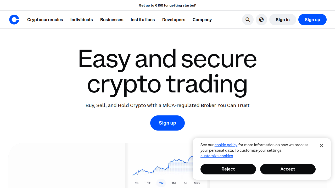 A screenshot of the Coinbase homepage, showcasing the platform where Advanced Trade features are now integrated.